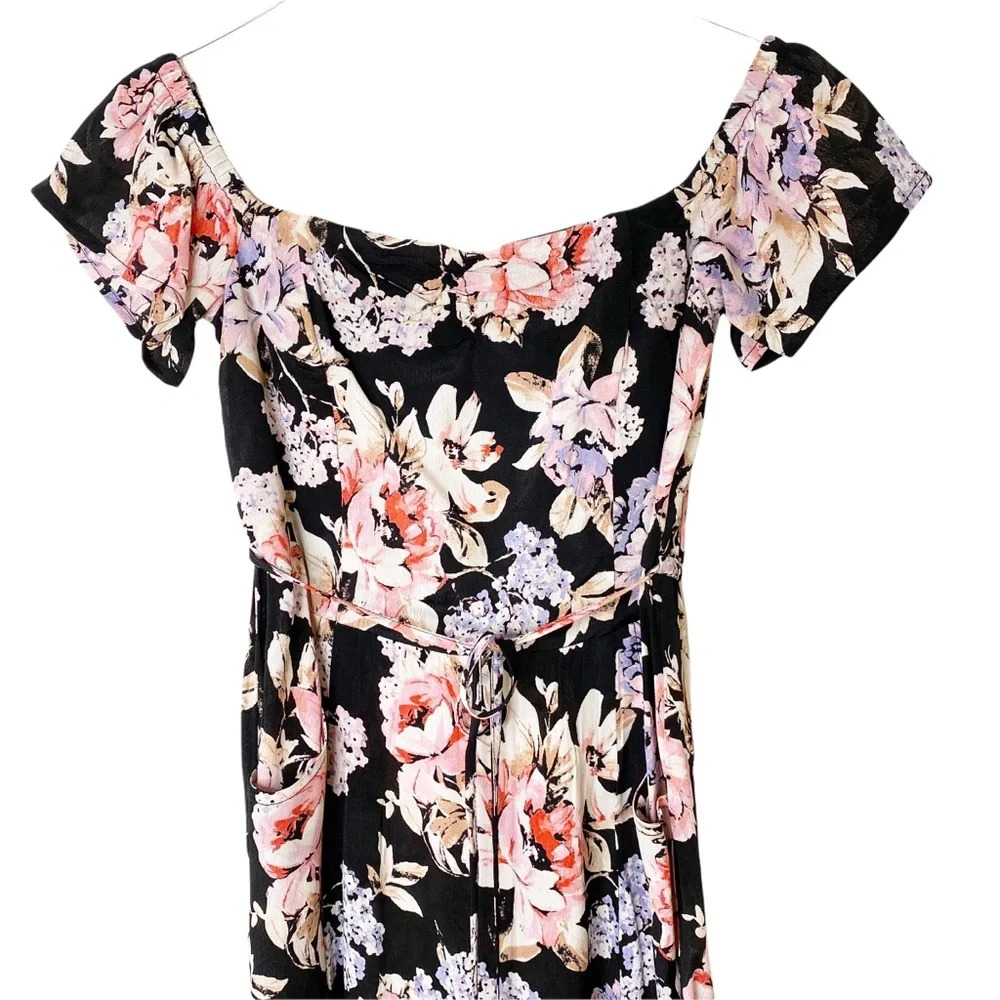 Band of Gypsies Santiago Dark Floral Midi Dress Pinup Cottage XS - Picture 6 of 10